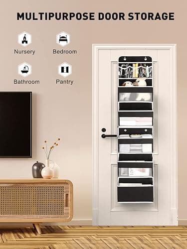 Yecaye 6-Tier Over The Door Storage Organizer, Flexible 1 Split into 2 Swing-Proof Hanging Bathroom Organizer, Bedroom Organizers and Storage for Newborn Baby Essentials, Black thumbnail 5