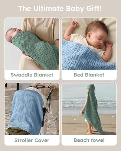 Yoofoss Hooded Baby Towels for Newborn 2 Pack 100% Muslin Organic Cotton Baby Bath Towel with Hood for Babies, Infant, Toddler and Kids, Large 32x32Inch, Soft and Absorbent Newborn Essential thumbnail 6
