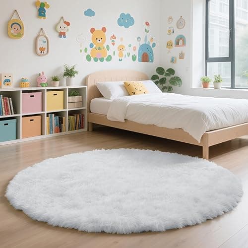 yulidayang White Fluffy Round Area Rugs for Bedroom,3'X3'Shag Circle Area Rugs for Girls Room,Non Slip Fuzzy Plush Rug for Kids Room Living Room and Dorm Home Decor Rug thumbnail 6