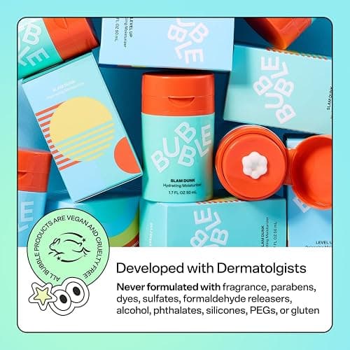Bubble Skincare Slam Dunk Hydrating Face Moisturizer - Travel Size Lightweight Face Lotion with Vitamin E + Aloe Vera - Daily Facial Moisturizer for Normal + Dry Skin with Blue Light Protection (50ml) thumbnail 6