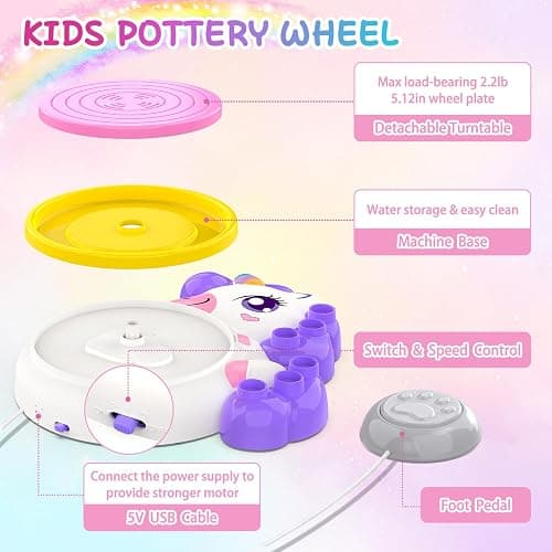 Pottery Wheel for Kids, Arts and Crafts for Kids Ages 8-12, Complete Pottery Painting Craft Kit with Clay, Art Supplies for Kids Toys Girls Birthday Christmas Gift for 6 7 8 9 10 11 12+, Purple thumbnail 6