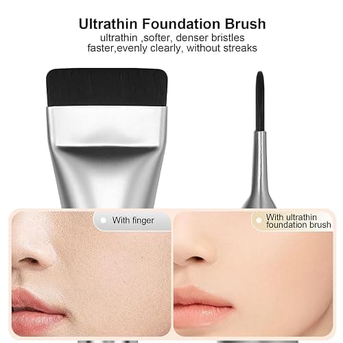 BEAUTYFACTOR Flat Foundation Brush,Korean Makeup Brush Spatula Facial Brush for Liquid Foundation,Premium Face Makeup Brush for Blending Cream (Silver) thumbnail 2