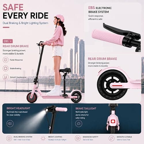 Joyhis Electric Scooter for Adults with Seat, 19Mph Escooter, 15-21 Miles Range Scooters, 8.5" Folding Scooters with APP Control, 350W Commuting Scooter Kick Scooter for Adults, for Teens thumbnail 6