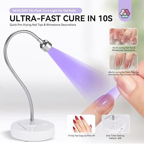SAVILAND 12W 5s Flash Cure Gel Lamp Gooseneck U V Light for Nail Techs | Touch switch control, 3 timer settings, 5S fast cure, Rechargeable, 360° flexible for home & salon use thumbnail 5