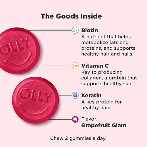 OLLY Undeniable Beauty Gummy, For Hair, Skin, Nails, Biotin, Vitamin C, Keratin, Chewable Supplement, Grapefruit, 30 Day Supply - 60 Count - 60 Count (Pack of 1) thumbnail 3