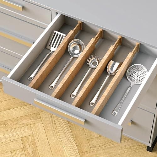 Vinsani Bamboo Drawer Dividers Set of 4 Expandable Drawer Organiser Expandable Adjustable 42-56 cm Spring-Loaded Drawer 2.4in High Separator Partitions for Kitchen Utensils Clothes Tools Home Office thumbnail 4