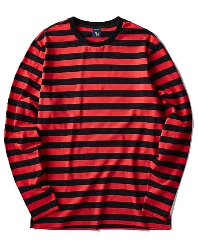 Zengjo Mens Striped Shirt Long Sleeve Cotton Stretch Crewneck T Shirt - Image 1