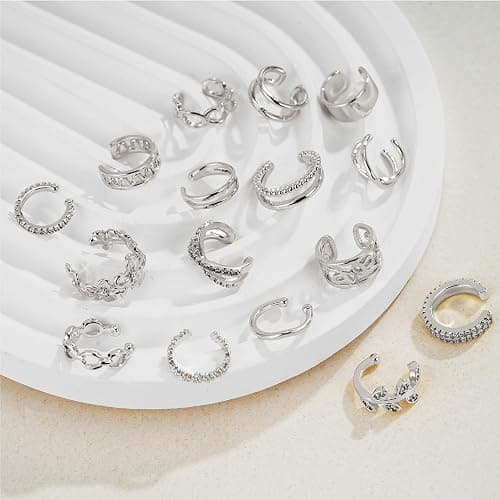 Jewdreamer 16Pcs Ear Cuffs for Women Non Piercing 14K Golded Silver Ear Cuffs Earrings Non Pierced Clips On Cartilage Earring Fake Earrings Lightweight thumbnail 6