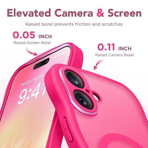 CAPRARO for iPhone 16 Case for Women Girls, Upgraded [Full Camera Protection] [Compatible with MagSafe] Cute Wave Translucent Matte Phone Case for iPhone 16, Hot Pink - A2-Hot Pink - For iPhone 16 6.1 inch thumbnail 7