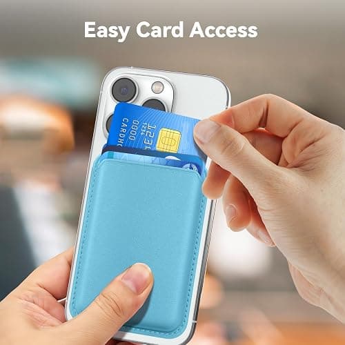 KRTALS Magnetic Wallet Cell Phone Card Holder for Phone Case with Mag-Safe, Stronger Magnetic RFID Leather Phone Wallet Stick on Series of iPhone 17/16/15/14/13/12 and Pro/Promax, Light Blue thumbnail 4