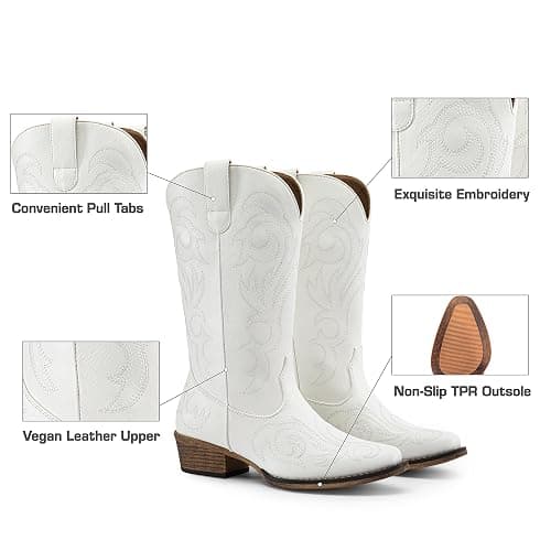 DREAM PAIRS Women's Cowboy Cowgirl Mid Calf Boots | Square Toe Chunky Heel Embroidery Stitched Western Boots,Suitable for Everyday Outfits and Music Festivals thumbnail 7