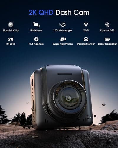 Dash Cam WiFi 2K, Car Camera with APP, External GPS, 1.5'' IPS Screen, Front Dash Camera for Cars, Mini Dashcams, WDR Night Vision, 24H Parking Monitor, Loop Recording, G-Sensor thumbnail 2