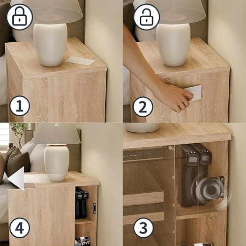 MOUMON Nightstand with Hidden Storage & NFC Lock, Bedside Table End Table with 3 Drawers, Pop-up Design, for Living Room Oak 23.6”W x 19.7”D x 31.5”H thumbnail 6