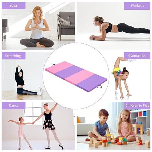 ZENOVA Gymnastics Mat 6'x3'x2''/4'x8'x2'' Exercise Mat Gym Mat for Home Aerobics Workout Foldable Tumbling Mat Children Gifts thumbnail 3