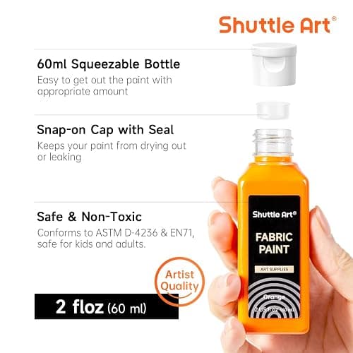 Shuttle Art Fabric Paint 24 Colors Permanent Soft Fabric Paint in Bottles (60ml/2oz) with Brushes &Stencils, Non-Toxic Textile Paint for T-Shirts, Shoes, Jeans, Bags, DIY Projects & Crafts thumbnail 4