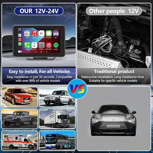Carplay Screen for Car with Apple CarPlay/Android Auto, 7" Wireless Car Stereo, Portable Touchscreen Car Radio with Bluetooth, Backup Camera, GPS Navigation, Mirror Link,Multimedia Player All Vehicles thumbnail 6