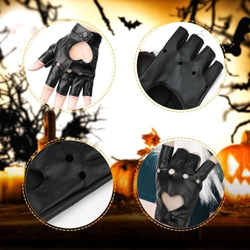 KINBOM Halloween Fingerless Faux Leather Gloves, Breathable Fingerless Gloves Cosplay Woman Accessories Short Leather Gloves for halloween Evening Party Dance (Black) thumbnail 4