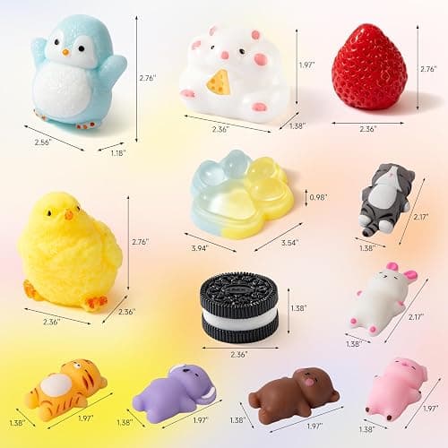 12 Pcs Taba Squishy Toys Pack Include (1 Strawberry,1 Cat Paw,1 Cookie,1 Hamster,1 Chick,1 Penguin,6 Mochi) Cute Taba Sensory Stress Relief Toys,Squishy Fidget Toys Adults,Party Favors Gifts for Kids thumbnail 2