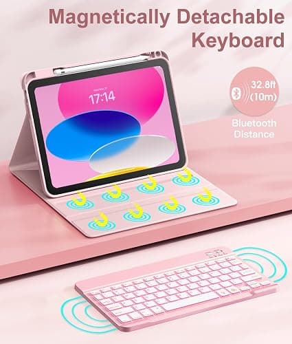 Hamile for iPad 11th 10th Generation Case with Keyboard - 7 Colors Backlit Wireless Detachable Folio Keyboard Cover with Pencil Holder for iPad 11-inch A16 2025 10th Gen 10.9 Inch 2022 (Light Pink) thumbnail 4