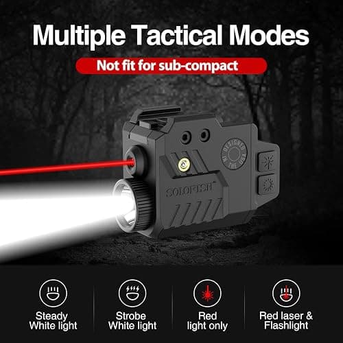Solofish 800 Lumens Adjustable Pistol Light Laser Combo, Strobe Function Red Laser and Tactical Light Fits for Guns with Rail thumbnail 5