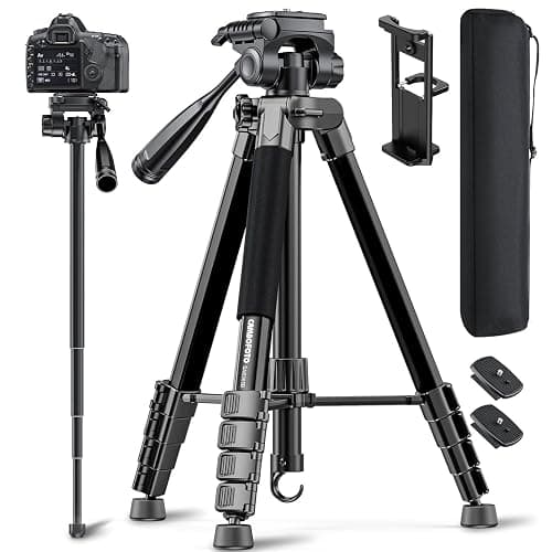 CAMBOFOTO 73" Camera Tripod and Monopod, Professional Aluminum Tripod Stand for Mirrorless Camera/DSLR/Cell Phone/Camcorder/GoPro, with Phone Holder and Travel Bag (Black) - Image 1