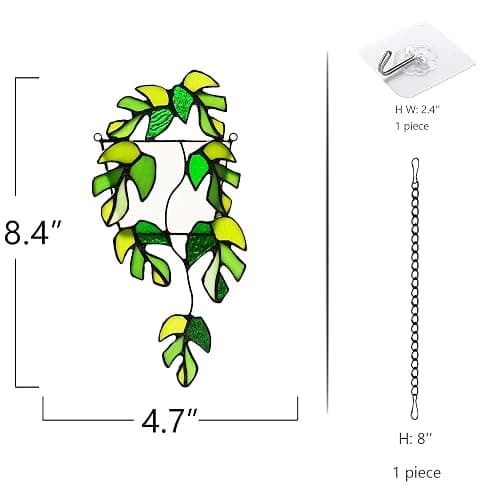 BOXCASA Stained Glass Window Hanging - Handmade Monstera Leaf Suncatcher for Plant Lovers,Plant Gifts for Women,Grandma,Mother's Day,Christmas thumbnail 3