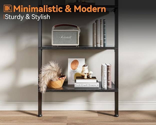 ODK 6-Tier Ladder Shelf, 87 Inches Wall Mounted Ladder Bookshelf with Metal Frame, Open Industrial Shelves for Home Office, Bedroom and Living Room, Black - 12"D x 24"W x 87"H - Black thumbnail 7