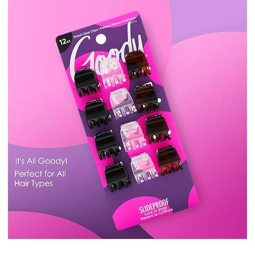 Goody Small Basic Half-Claw Hair Clips, 12-Count – 3-Prong Claw Clips for All Hair Types, Neutral Colors (Black, Tortoise, Clear), SlideProof Grip for All-Day Hold thumbnail 6