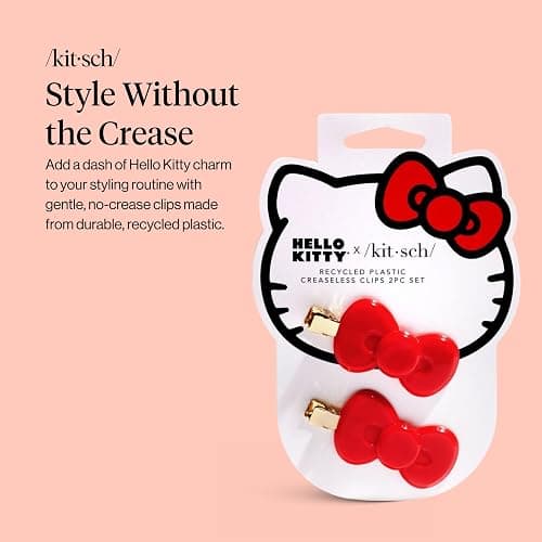 Hello Kitty x Kitsch Creaseless Hair Clips for Women - No Crease, No Bend Hair Clips for Styling, Bangs, Makeup Application, Face Wash | Durable Plastic - Red Bow Design | Ideal Gifts for Women, 2pc thumbnail 2