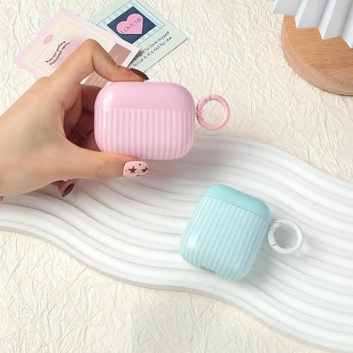 Fycyko Case for AirPod Pro 2/Pro 1 Generation with One Cleaner Kit, Cute Striped Trendy Aesthetic Glossy Shockproof Protective Case for AirPod Pro 2/Pro 1 -Pink thumbnail 7