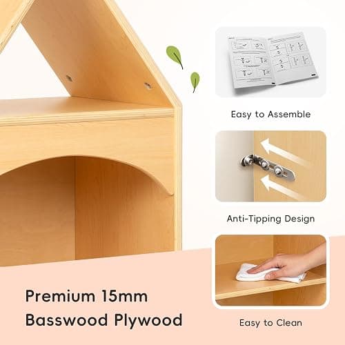 OOOK 3-Tier Montessori Bookshelf with House Shape, Kids Toy Storage Cabinet | FSC Plywood, Use Alone or Fits Shelf Combination Series, Montessori Furniture for Kids Room, Playroom, Nursery, Classroom thumbnail 8