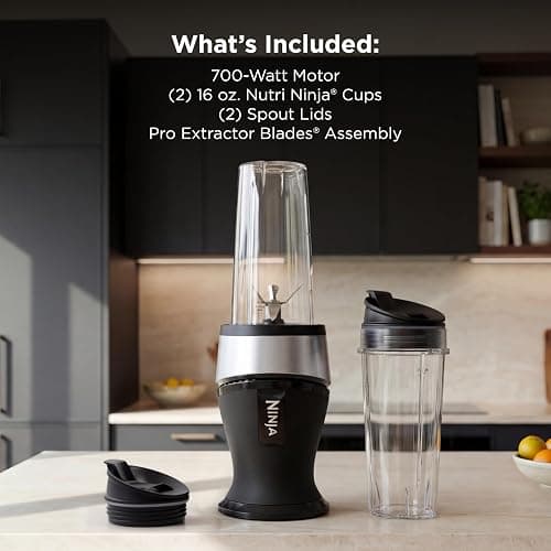 Ninja Fit Compact Personal Blender | For Smoothies, Shakes & Frozen Drinks | (2) 16-oz. To-Go Cups with Spout Lids | 700-Watt Countertop | Black | QB3001SS thumbnail 6