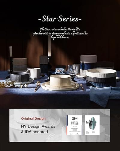 famiware Coffee Mug Set for 4, Star 12 oz Catering Mugs Cup Set with Handle for Coffee, Tea, Cocoa, Milk - Ceramic Stoneware Drinkware Set, Matte White + Matte Black thumbnail 8