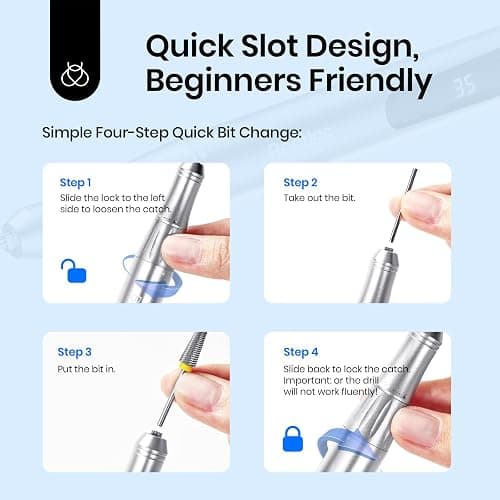 Beetles Electric Cordless Nail Drill, 35 Adjustable Speeds Portable Nail File for Acrylic Gel Nails Professional Efile Nails Drill Kit with Bits Dust Brush Manicure Pedicure Tools for Home Salon Use thumbnail 4