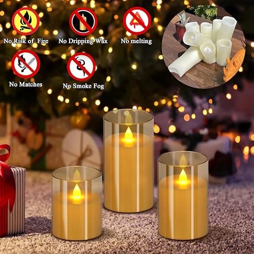 wemarry Flameless Candles 4" 5" 6" Acrylic Glass Pillars 3" Diameter Battery Operated Flickering Candles Include 8-Key Remote with Timer Function 400+ Hours (Amber, Warm Light 6 Pack) thumbnail 2