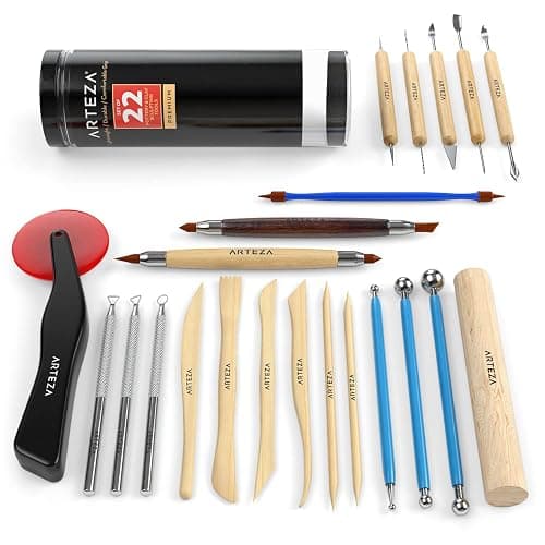 ARTEZA Pottery & Polymer Clay Tools, 22-Piece Sculpting Set with Steel Tips and Wooden Handles, Craft Kit for Pottery Modeling and Carving thumbnail 9