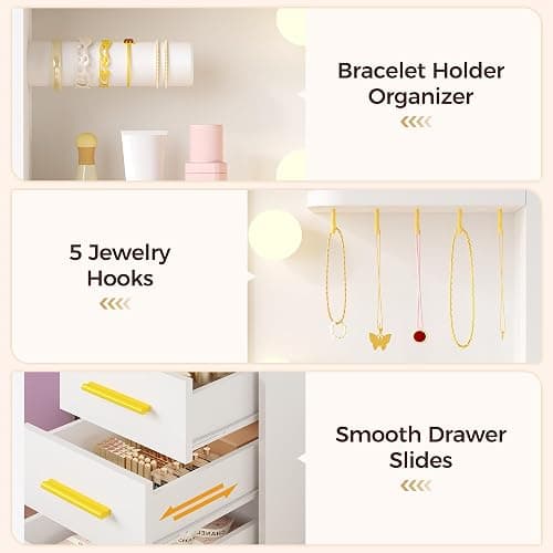 YUNSCEND Large Makeup Vanity with Mirror and Lights 3 Colors,Vanity Desk with Glass Top,11 RGB Drawers,6 Shelves,Makeup Desk with 5 Hooks,Power Outlet,Dressing Table for Girls Bedroom White UXFST004W thumbnail 8