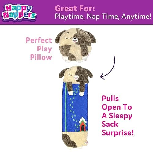 Happy Nappers Medium Hugsy the Puppy 2-in-1 Play Pillow & Sleepy Sack | Plush animal sleeping bag for kids age 3+. 54x20 in, ultra soft cozy material, machine washable portable nap companion thumbnail 4