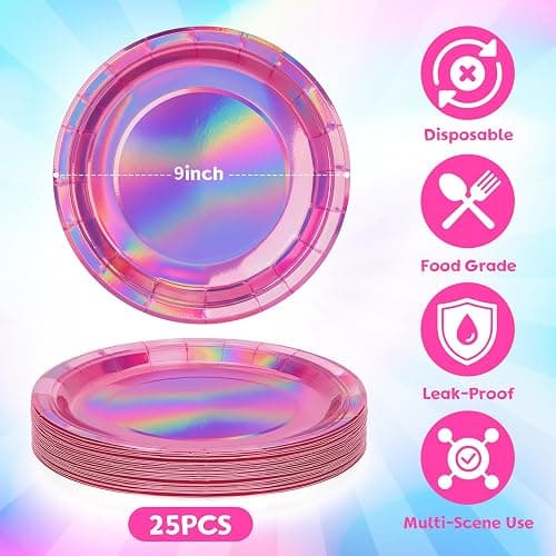 FunisFun Disco Plates Disposable Disco Ball Plates for 70s Disco Party Decorations Wedding Birthday Bachelorette Party 9" (Iridescent Pink, 9IN25P) thumbnail 3