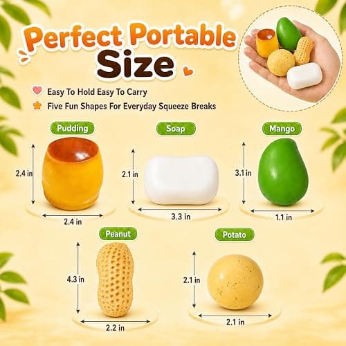 4PCS Crunchy Squishy Mango Soap Peanut Pudding Stress Ball Set ASMR Bead Filled Realistic Food Shape Slushy Squeeze Fidget Squishies for Office Desk Home Travel Adults Party Favor Gift (5PCS-A) thumbnail 2