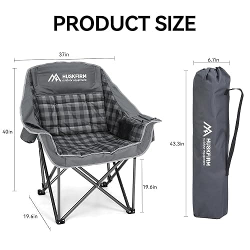 Huskfirm 2 Pack Camping Chairs Oversized Padded Camping Chair Heavy-Duty Foldable Camping Chairs with Cup Holder and Cooler Bag Portable Lawn Chair for Sports Outdoors-Support 450LBS, Grey thumbnail 3