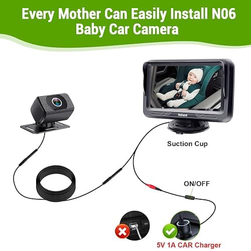 Baby Car Camera HD 1080P for Backseat: USB Plug and Play Easy to Install - Carseat Camera Rear Facing Infant Crystal Night Vision - Wide View Angle Car Baby Monitor for Newborn Toddler thumbnail 3