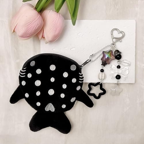 Cute Keychain Whale Shark Coin Purse Keychain,Kawaii Plush Change Purse with Zipper Aesthetic Key Chain Handmade Bag Charms (Black) thumbnail 6