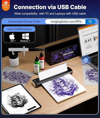 Rongta Tattoo Stencil Printer, Wireless Tattoo Machine, Tattoo Supplies for Perfessional and Beginners, Bluetooth/USB Connectivity, Black thumbnail 3