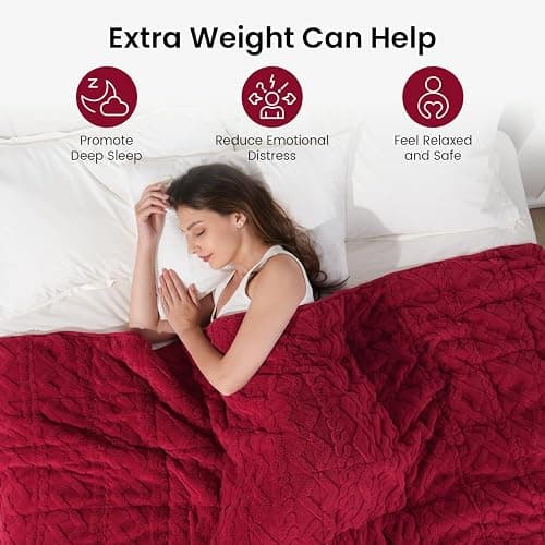 Drewin Adults Weighted Blanket Queen Size 15 lbs, 3D Stylish Fluffy Jacquard Sherpa Weighted Blankets for Sofa Bed, Cozy Thick Winter Heavy Blanket for Calming, Ceramic Beads, 60 x 80 inches, Red thumbnail 2