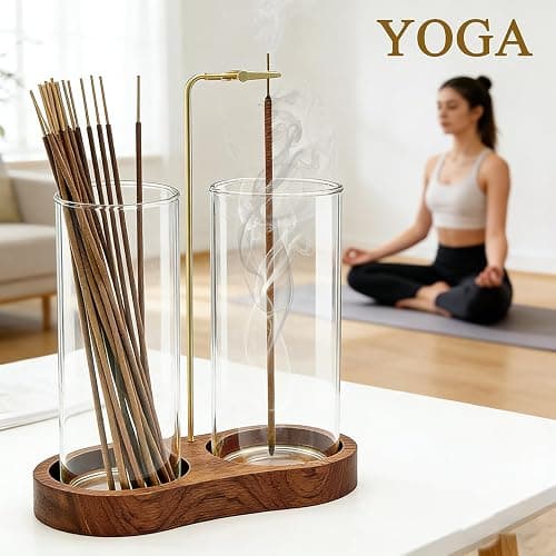 Ceremony Incense Holder, 2 in 1 Wooden Incense Holder for Sticks, Anti-ash Incense Burner with Glass Ash Catcher for Meditation Yoga Spa Room Decor thumbnail 7