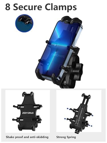ZIDIYORUO ATV Phone Holder, Quad Phone Mount, 8 Clamps Holds 4.7-7.1" Phones, One Hand Operation Motorcycle Phone Clip for 7/8-9/8" Handlebar,Compatible with Yamaha Polaris Honda Can Am thumbnail 6