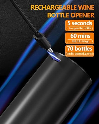 Rechargeable Electric Wine Opener Set - All-in-One Premium Wine Gift with Wine Aerator, Vacuum Stopper and Foil Cutter - Perfect for Christmas, Home, Bar, and Party Use-Day Gifts for Dad thumbnail 6