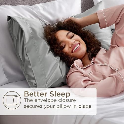 Bedsure Satin Pillowcase for Hair - Similar to Silk Pillowcase, Cooling Pillow Cases 2 Pack with Envelope Closure, Gifts for Women, Queen & Standard Size 50x75 cm, Grey thumbnail 5