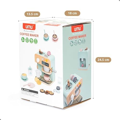 UMU® Macchina da caffè in legno – Accessori da cucina – Gioco di ruolo – Servizio da caffè personalizzabile per bambini dai 3 anni in su thumbnail 7